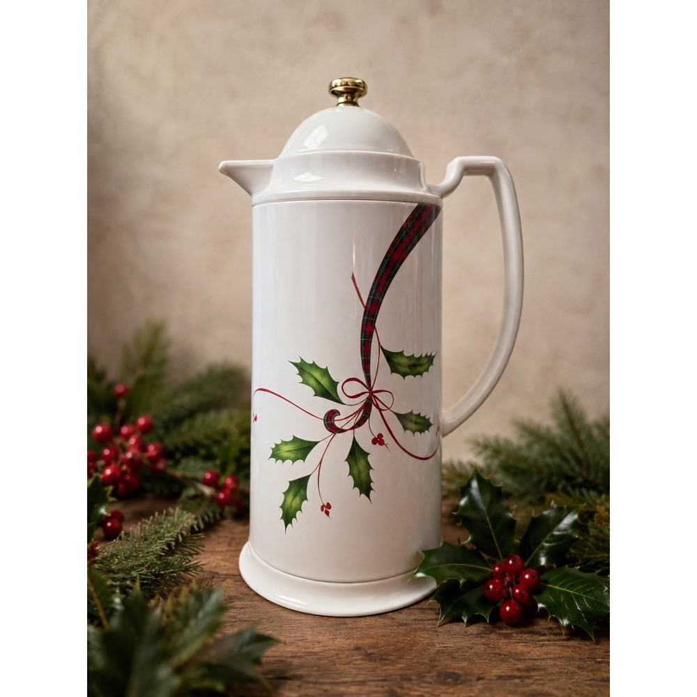Lenox Holiday Nouveau Thermal Carafe Glass Lined Coffee Server Holly Tartan